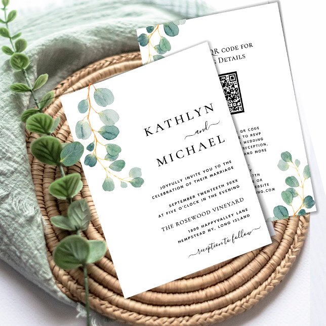 QR Code All In One Modern Eucalyptus Green Wedding Invitation (Creator Uploaded)