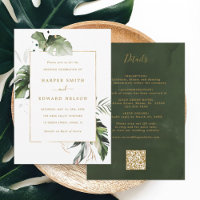 QR Code All In One Tropical Leaves Gold Wedding