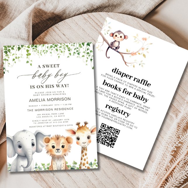 QR Code All in One Tropical Safari Baby Shower Invitation (Creator Uploaded)