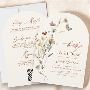 QR Code All in One Wildflower Baby in Bloom Shower Invitation