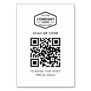 QR Code and Business Logo Minimalist Table Card