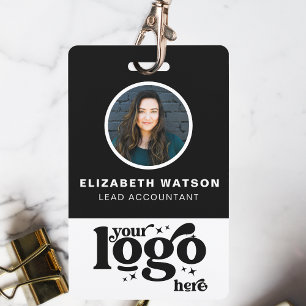 QR Code And Company Logo Black Photo Employee ID Badge