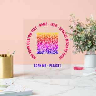QR Code and Custom Text Acrylic Sign Choose Colour