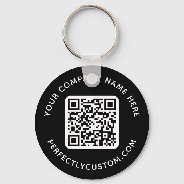 QR code and custom text black round  Key Ring (Front)