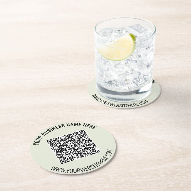 QR Code and Custom Text Business Paper Coaster (Insitu)