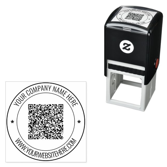 QR Code and Custom Text Business Self-inking Stamp (In Situ)