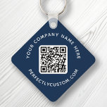 QR code and custom text double sided dark blue Key Ring<br><div class="desc">Double sided keychain with your QR code and custom text on a dark blue or custom colour background. Change fonts and font colours,  move and resize elements with the design tool.</div>