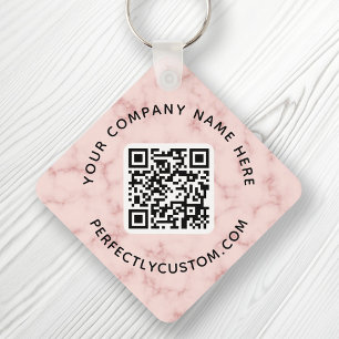 QR code and custom text double sided pink marble Key Ring