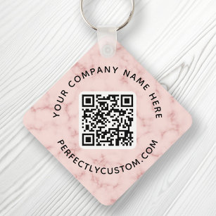 QR code and custom text double sided pink marble Key Ring
