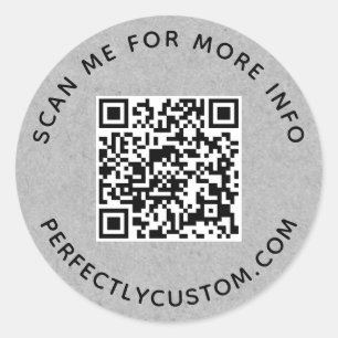 QR code and custom text grey paper Classic Round Sticker