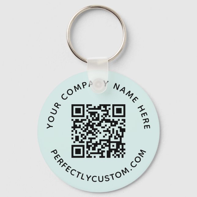 QR code and custom text light aqua blue Key Ring (Front)