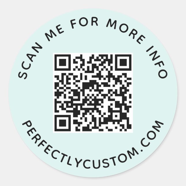 QR code and custom text light blue Classic Round Sticker (Front)
