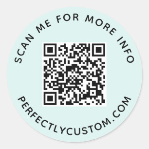 QR code and custom text light blue Classic Round Sticker