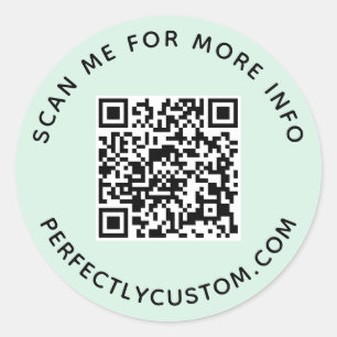 QR code and custom text light mint green Classic Round Sticker