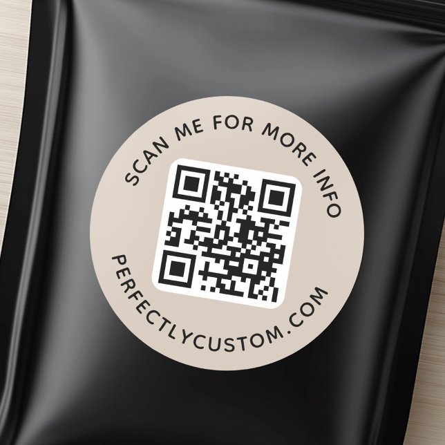 QR code and custom text light mocha brown Classic Round Sticker (QR code and custom text light mocha brown Classic Round Sticker)