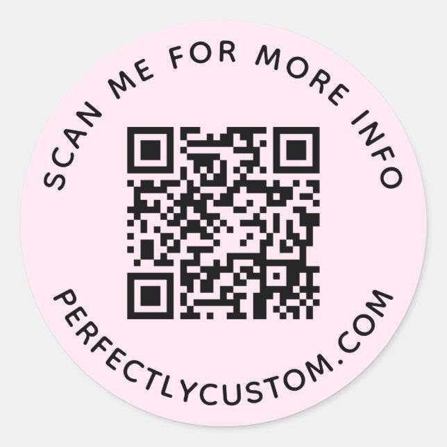 QR code and custom text light pink Classic Round Sticker (Front)