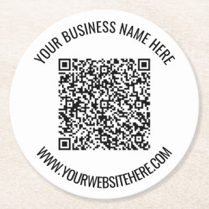 QR Code and Custom Text Professional Personalised  Round Paper Coaster