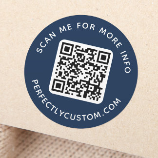 QR code and custom text round dark navy blue Classic Round Sticker