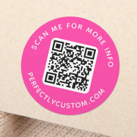QR code and custom text round hot pink