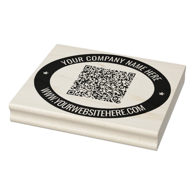 QR Code and Custom Text Round Rubber Stamp (Stamp)