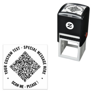 QR Code and Custom Text Round Self-inking Stamp