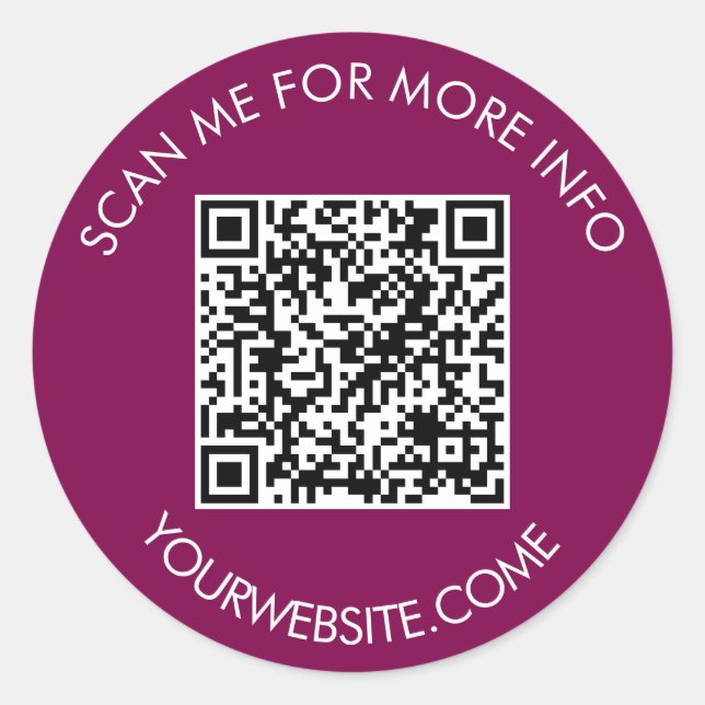 QR code and custom text round white & wine colour  Classic Round Sticker (Front)