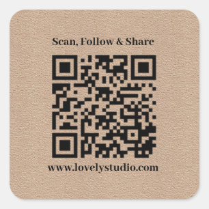 QR code and custom your text   kraft paper Square Sticker