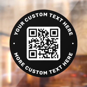 QR code and text top and bottom black circle