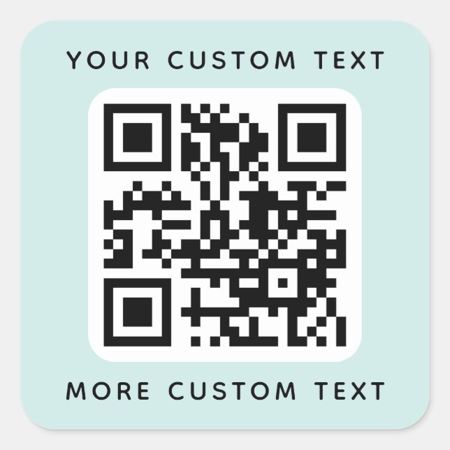 QR code and text top and bottom light aqua blue Square Sticker (Front)