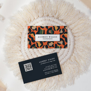 QR CODE  Animal Skin Leopard spot earth colours    Business Card