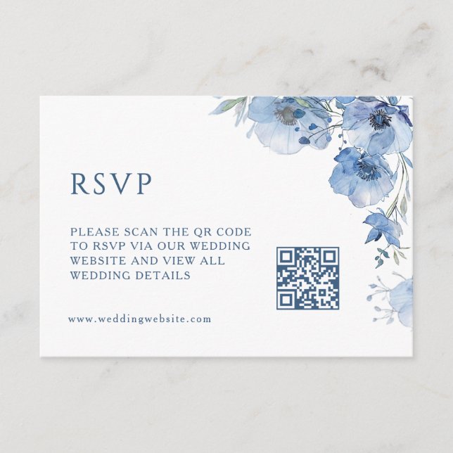 QR Code |  Artistic Blue Flowers Enclosure Card (Front)