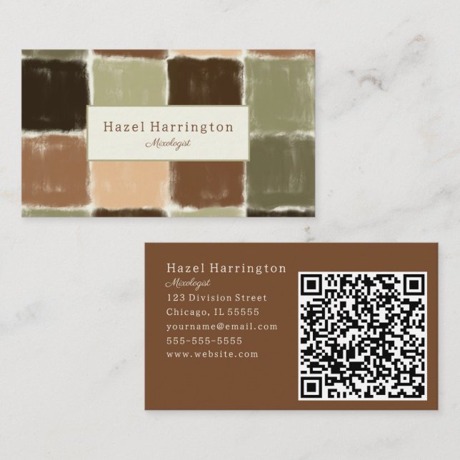 QR Code Artistic Business Card Earthy Colours (Front/Back)