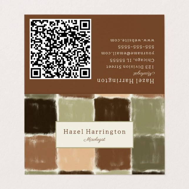QR Code Artistic Folded Business Card Earthy Colou (Outside Unfolded)