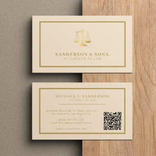 QR code attorney lawyer professional gold beige Business Card