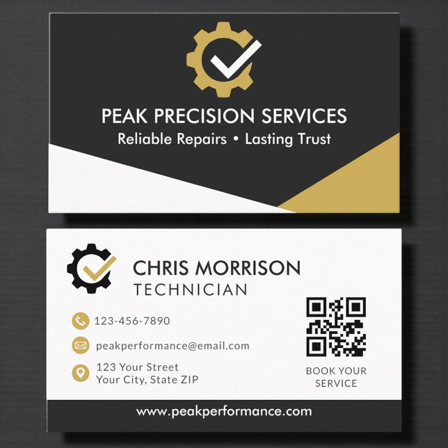 QR Code Auto Mechanic Professional Service Repair Business Card (Creator Uploaded)