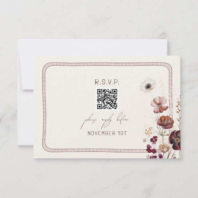 QR Code Autumn Anemone Floral Wedding RSVP (Front)