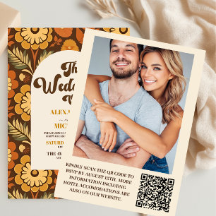 QR Code Aztec Tribal Brown Ethnic Western Wedding Invitation