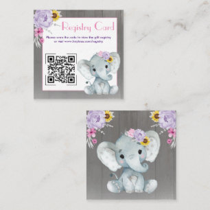 QR Code Baby Elephant Registry Purple Pink Yellow Enclosure Card
