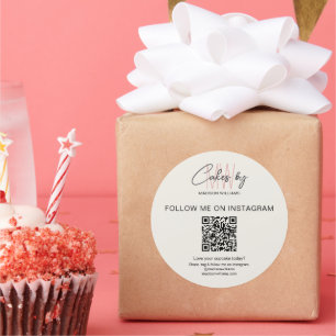 QR Code Bakery Cake Monogram Logo Business Classic Round Sticker