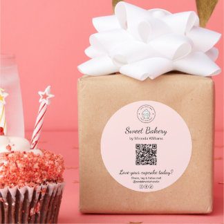 QR Code Bakery Logo Pink Business Sticker