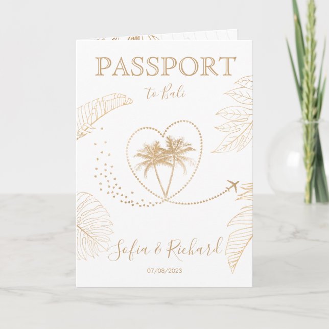 QR Code Bali Wedding Destination Passport Invitation (Front)