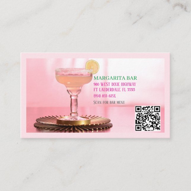 QR Code Bar & Lounge Pink Margarita Business Card (Front)