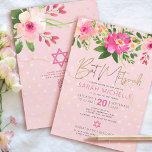 QR Code Bat Mitzvah Pink Floral Gold Foil Script Invitation<br><div class="desc">Be proud, rejoice and showcase this milestone of your favourite Bat Mitzvah! Send out this stunning, modern, personalised QR code invitation for an event to remember. A chic, stunning, pink and peach floral watercolor with faux gold foil script typography and modern dusty rose and grey sans serif type overlay a...</div>