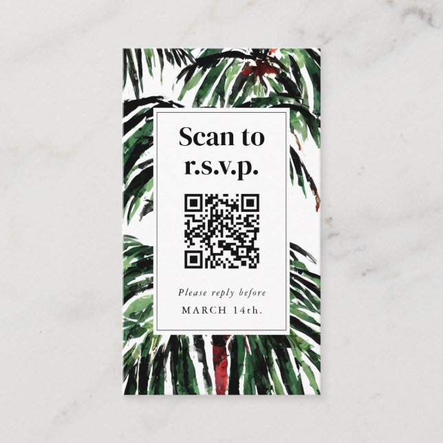QR Code Beach Wedding RSVP Painted Palm Trees  Enclosure Card (Front)
