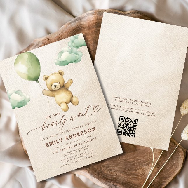 QR Code Bearly Wait Green Baby Shower Invitation (Creator Uploaded)