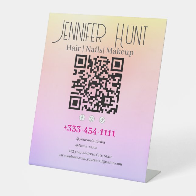 QR Code Beauty Salon Modern Minimalist Pedestal Sign (Front)