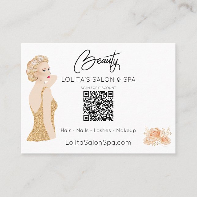 *~* QR code Beauty Salon Spa Woman Floral Glam AP5 Business Card (Front)