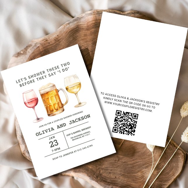 QR Code Beer Wine Brewery Couples Shower Invitation (Creator Uploaded)