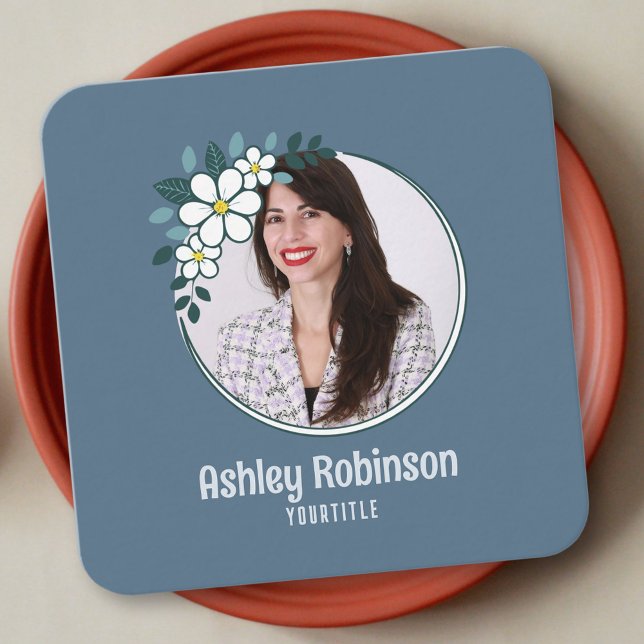 QR code bisuness card with photo, cloudy blue cute (Blue grey, with photo, with qr code )