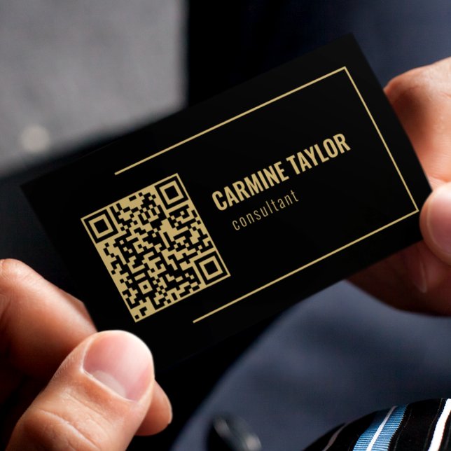 QR Code Black and Gold Consultant Business Card (Creator Uploaded)